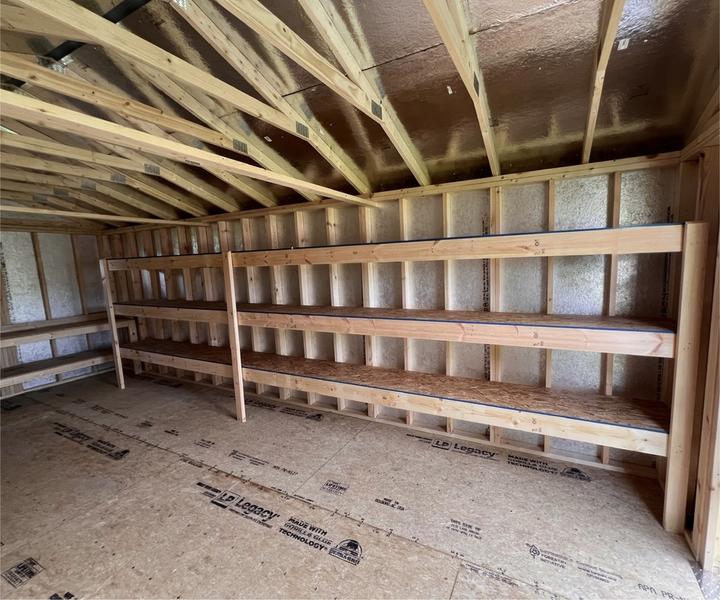2025 STT 12' x 24' Utility Shed With 3 Level Shelving and Ramp