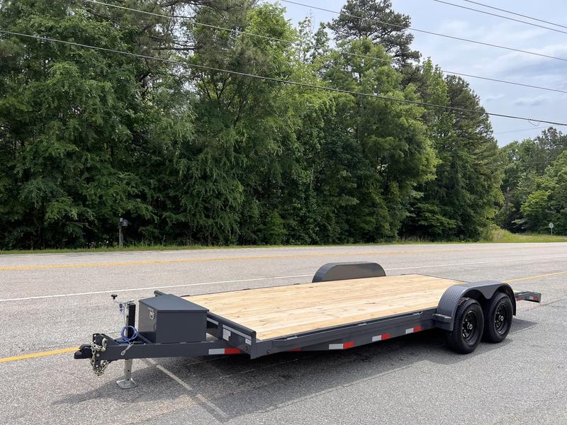 2025 STT 83x20 10K wood deck car hauler with toolbox - front view