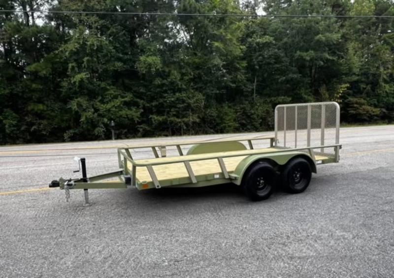 2025 STT 7x14 Tandem Axle Utility Trailer Army Green - side view