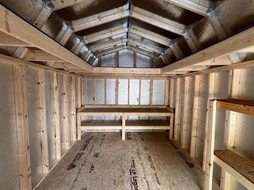 2025 STT 10' x 16' Lofted Shed with 2 Level Shelf, Power Package & Workbench