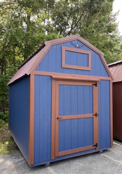 2025 STT 8x12 lofted shed with shelving and U-loft - side view