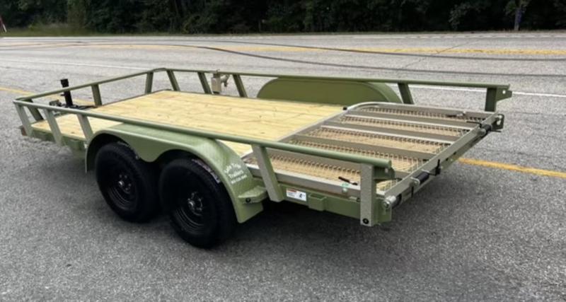 2025 STT 7x14 Tandem Axle Utility Trailer Army Green - rear gate