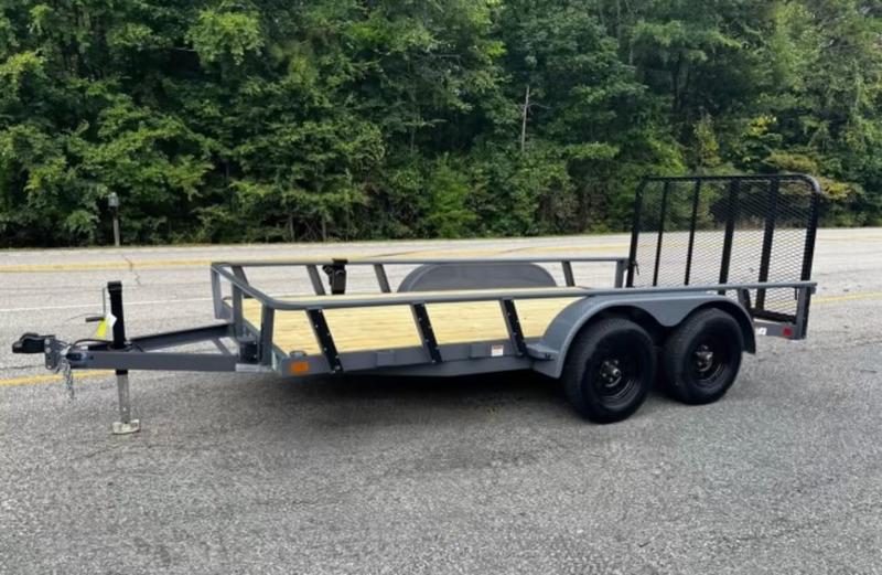 2025 STT 7x14 Tandem Axle Utility Trailer with Dovetail Shadow Grey - dovetail rear